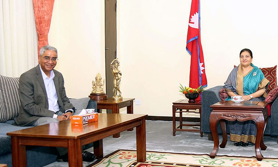 प्रधानमन्त्री शेरबहादुर र राष्ट्रपति भण्डारीबीच भेटवार्ता