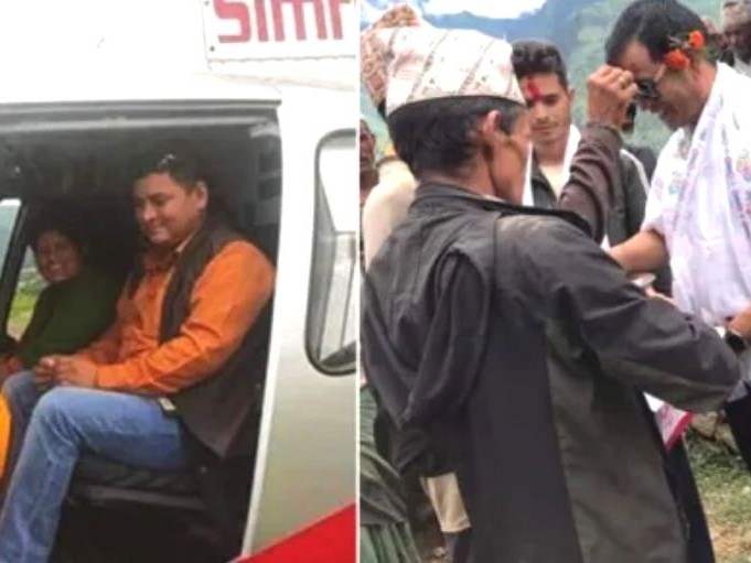 मुख्यमन्त्री शाहीले हेलिकोप्टरमा पत्नीलाई लिएर जन्मस्थान भ्रमण गरे