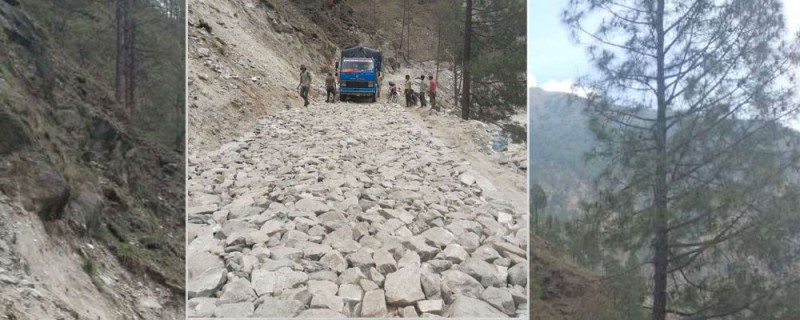  धुलाम्मे–हिलाम्मे सडकमा ढुङ्गा बिछ्याइएपछि यातायात सहज