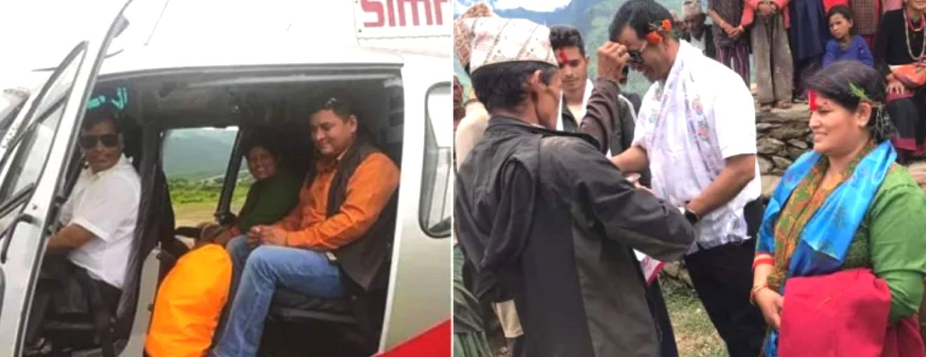 मुख्यमन्त्री शाहीले हेलिकोप्टरमा पत्नीलाई लिएर जन्मस्थान भ्रमण गरे