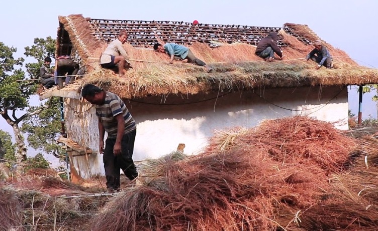 खरका छाना हटाएर अतिविपन्न परिवारका घरमा जस्तापाता